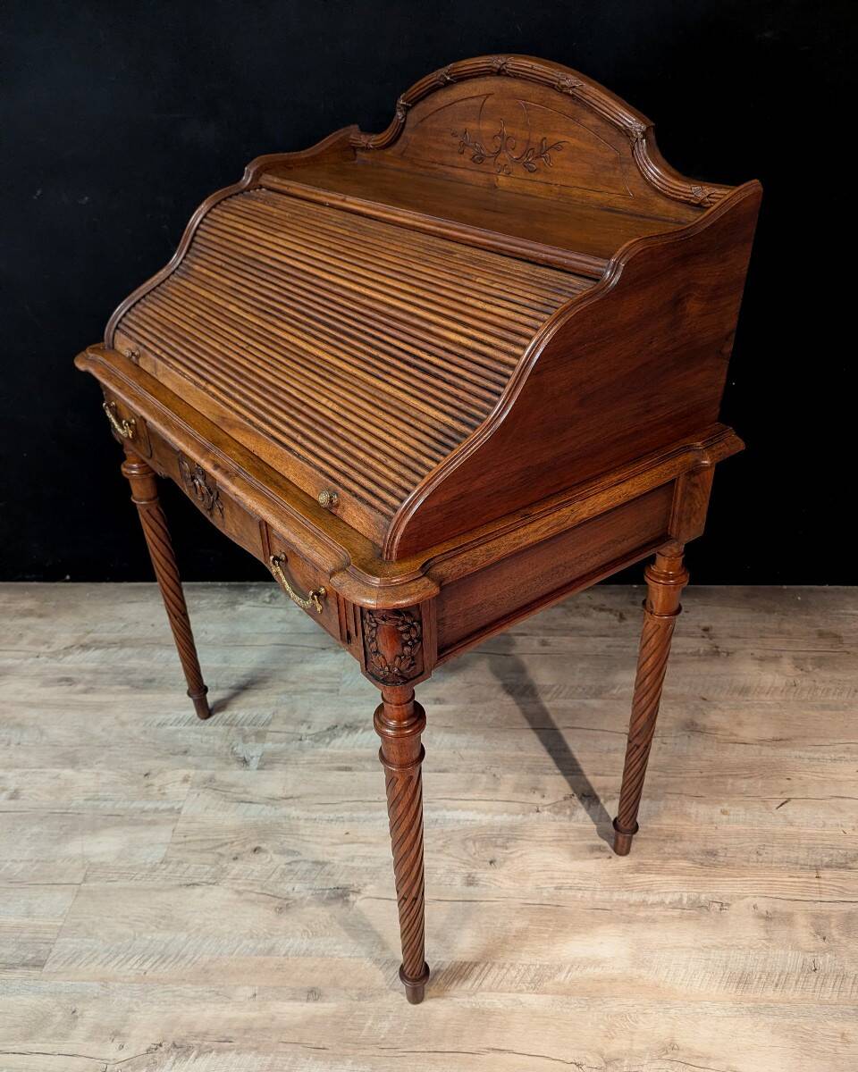 Louis XVI style cylinder desk in walnut