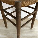 Country stool in wood and straw