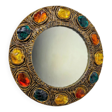 Miroir italien du milieu du siècle par Creaciones Gobesso, cristaux de roche de Murano, années 1960.