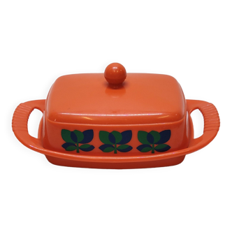 Beurrier emsa en plastique orange et fleurs vintage années 70