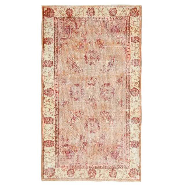 Vintage Turkish Oushak Handmade Wool Cotton Pink Area Rug 115x211