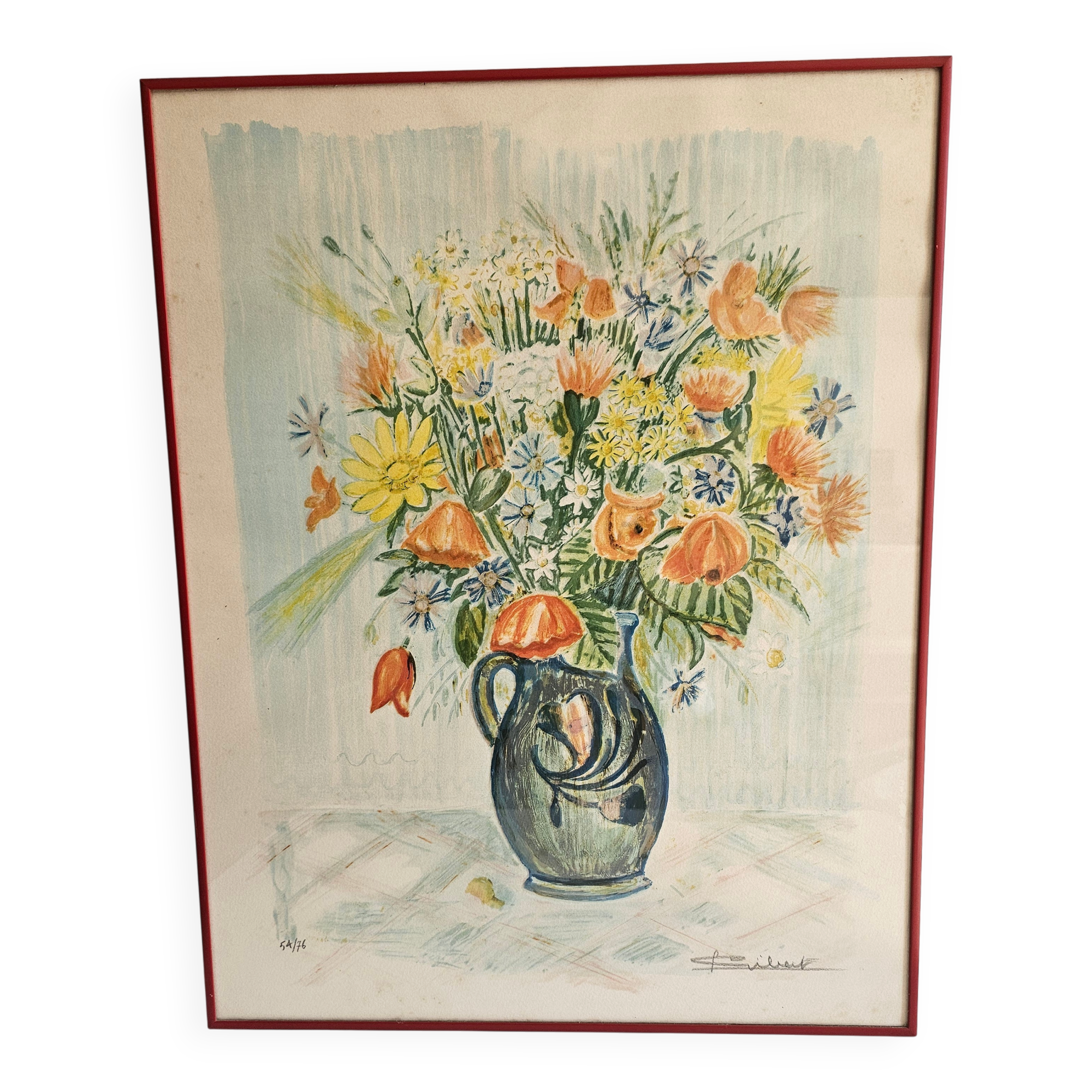 Tableau test in colours Still life with wildflowers - Lucien Gibert