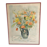 Tableau épreuve en couleurs Nature morte fleurs champêtres - Lucien Gibert