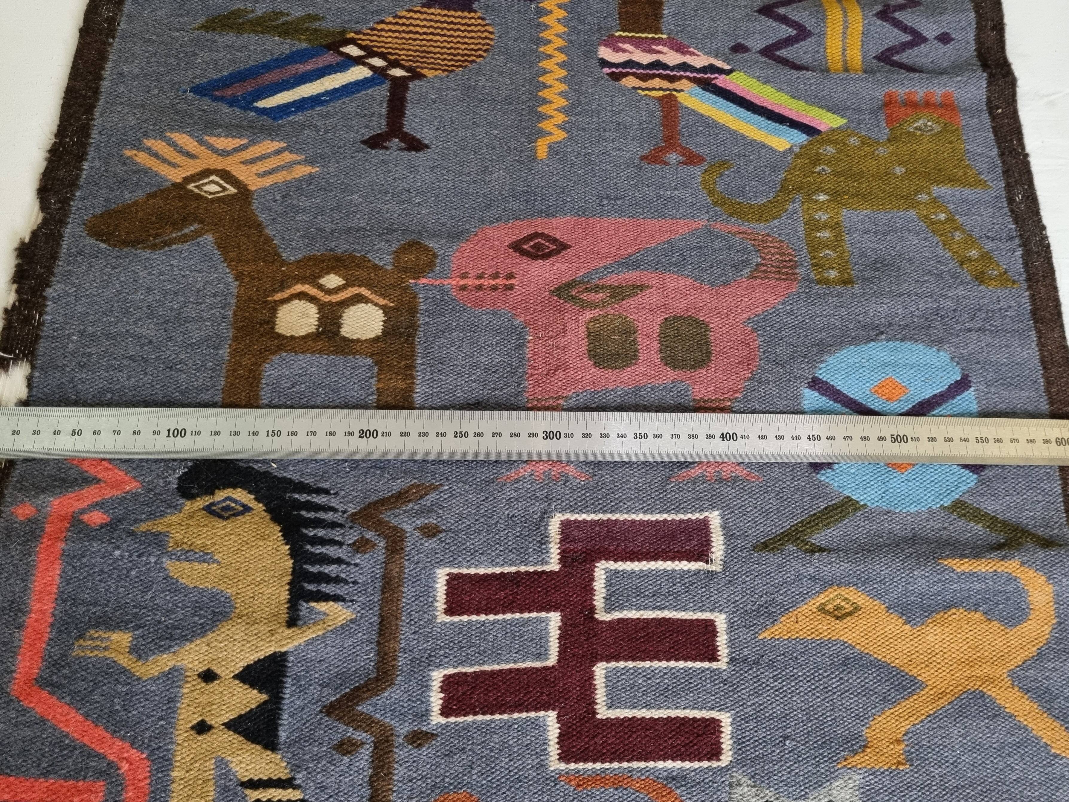Tapisserie murale péruvienne tissée main, motifs zoomorphes, 120 x 60 cm