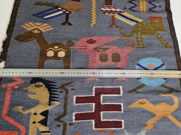 Tapisserie murale péruvienne tissée main, motifs zoomorphes, 120 x 60 cm