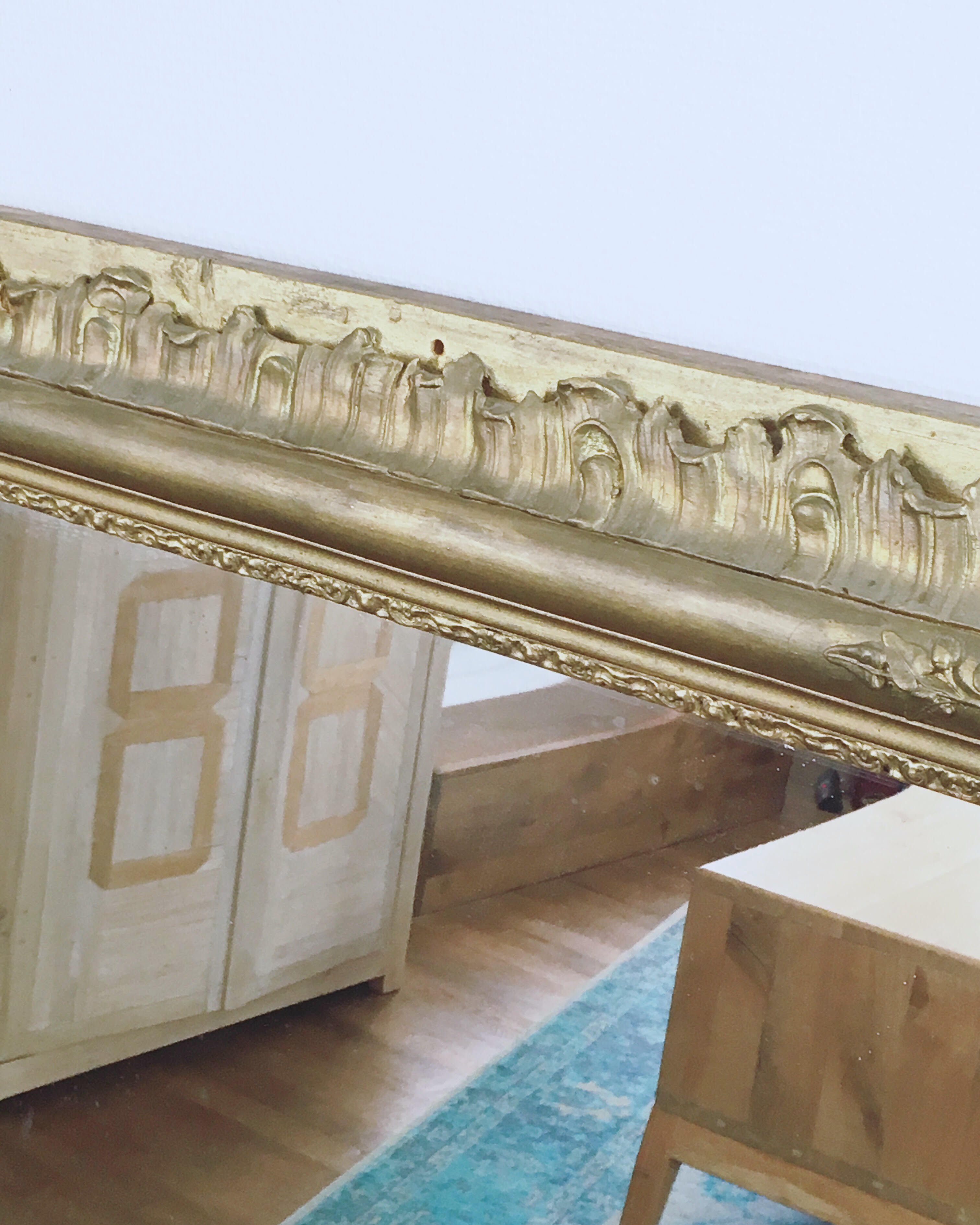 Large old fireplace Golden - contour mirror 89 cm X 121 cm