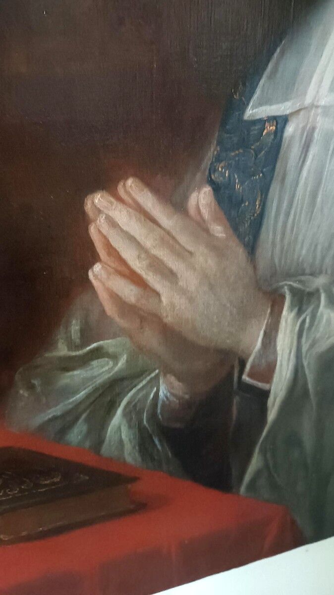 Peinture ancienne sur toile le portrait d'un prélat, école francaise xviii