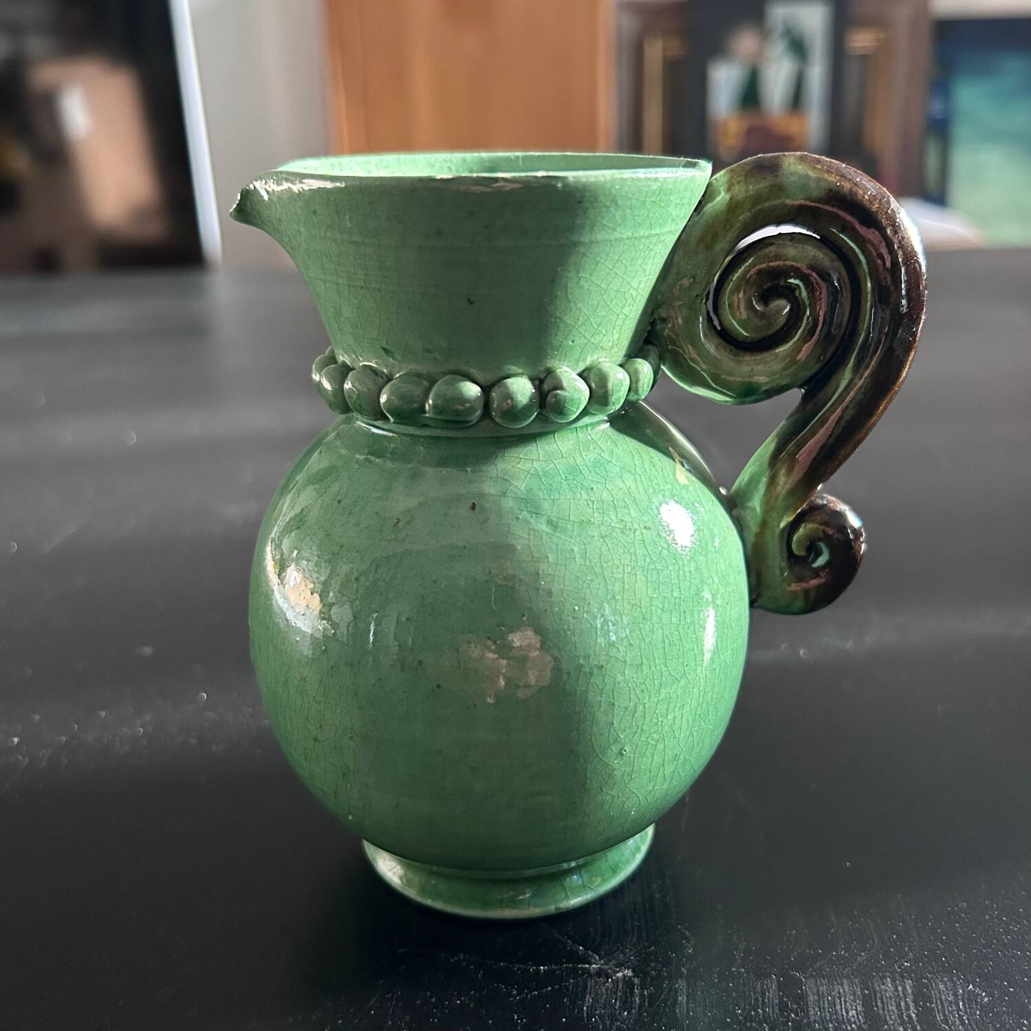 Art Deco celadon pearl pitcher