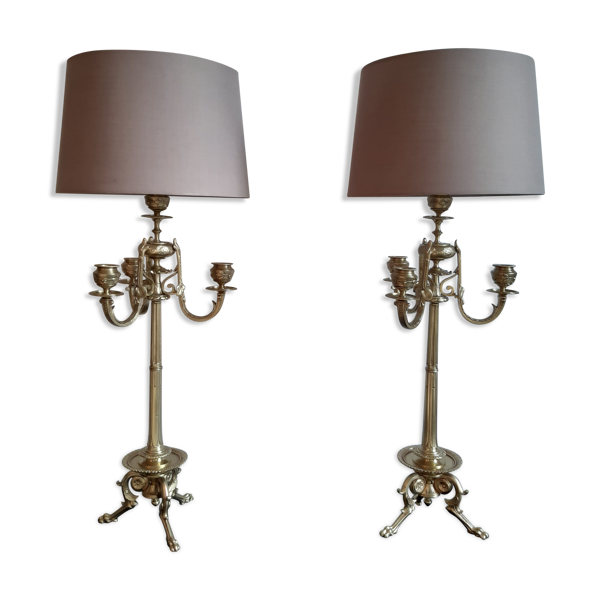 Paire de lampes ancienne bougeoir d'époque XIX ème Napoléon III — Beyit