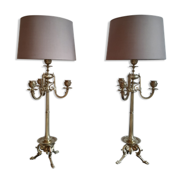 Paire de lampes ancienne bougeoir d'époque XIX ème Napoléon III