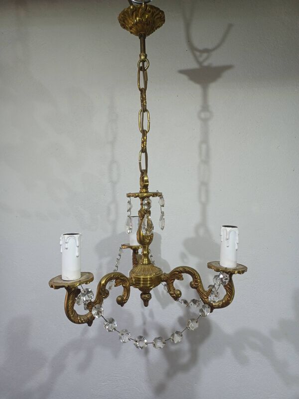 Lustre 3 lumières bronze et cristal