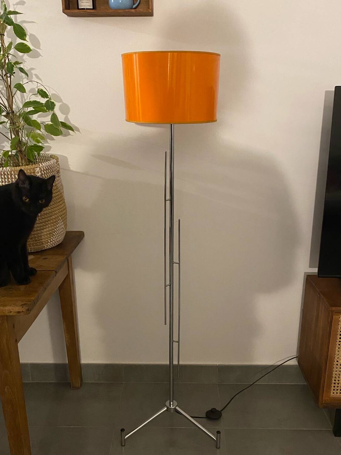 Vintage orange Space Age floor lamp from the 1970s