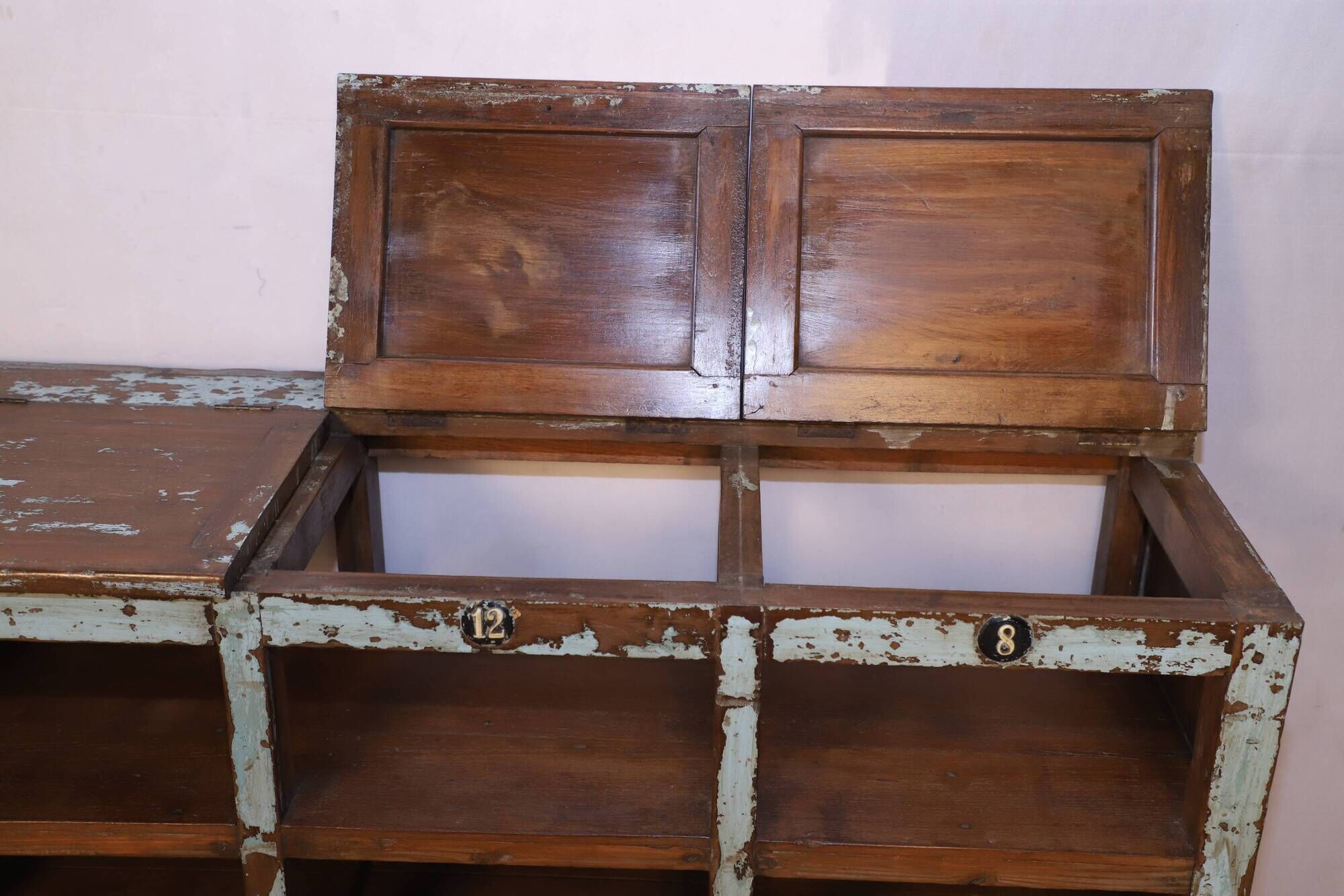 Old Burmese teak craft furniture with original blue patina