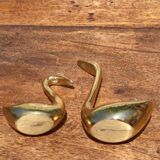 Pair of golden brass swans