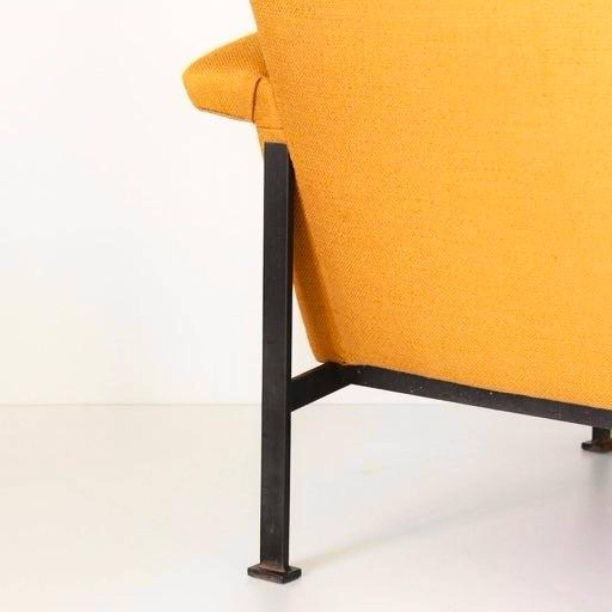 Eclectic Mid-Century Modern Sculptural Armchair in Mustard Yellow Fabric