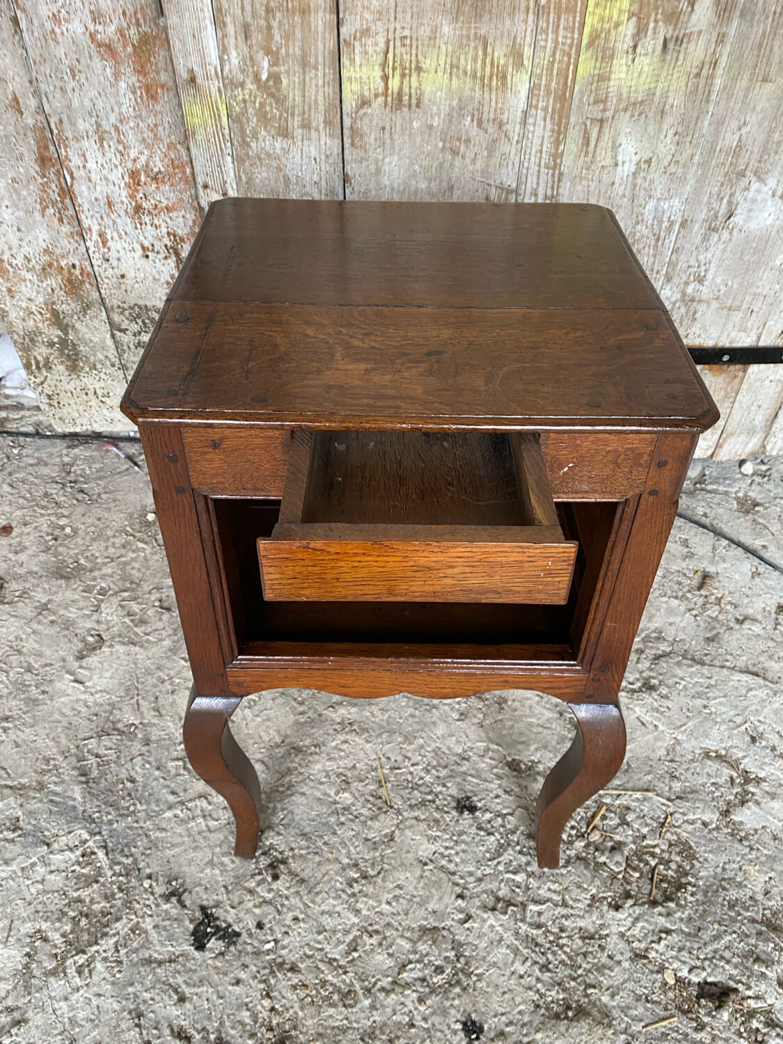 Louis XV Nightstand Table Wood Drawer + 19th Century Oak Vintage Case