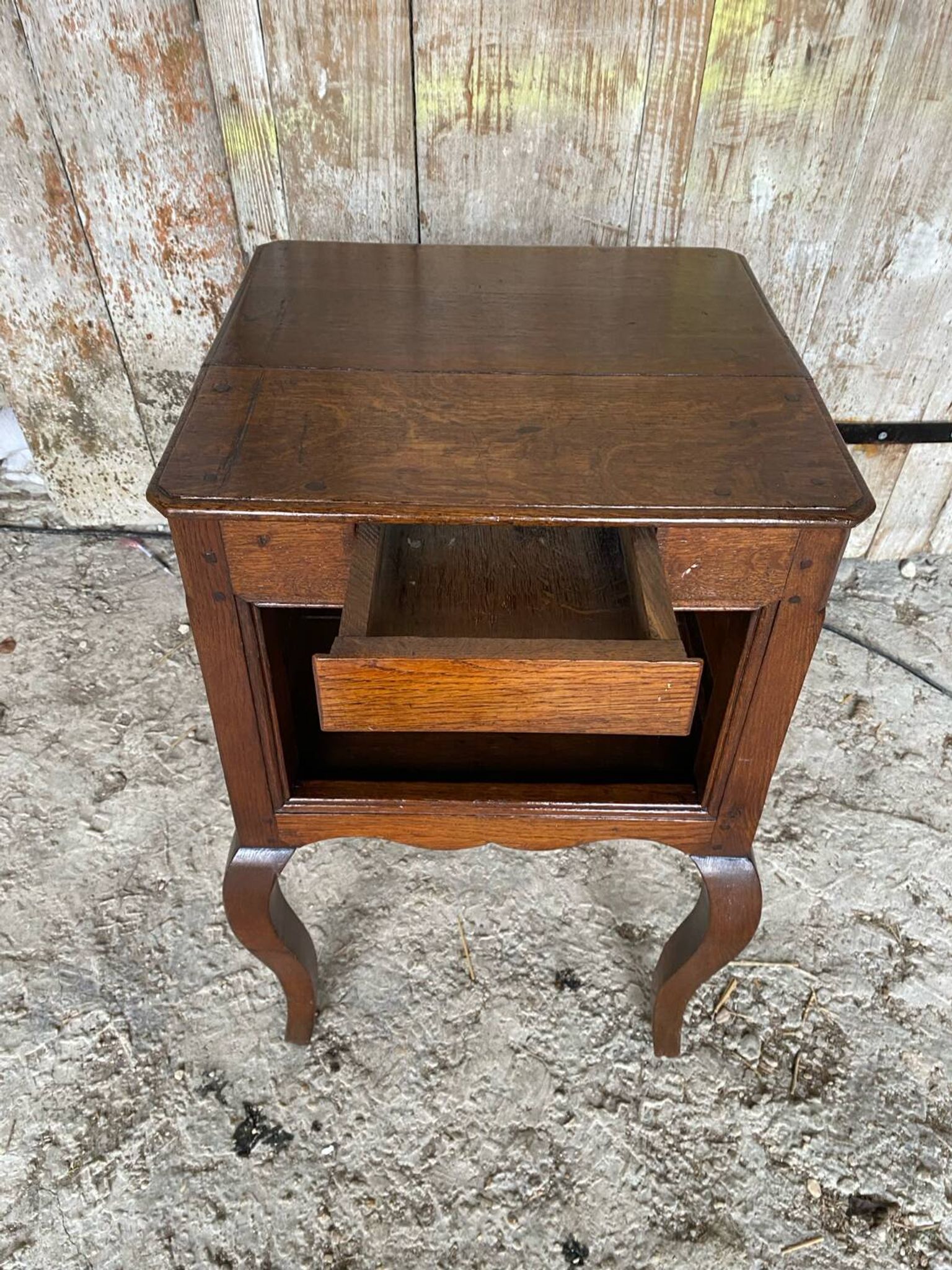 Louis XV Nightstand Table Wood Drawer + 19th Century Oak Vintage Case