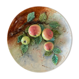 Ceramic flat polychrome slip circa 1900 decorated with apple trees