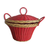 Basket with handles and lid wicker and red scoubidou 50