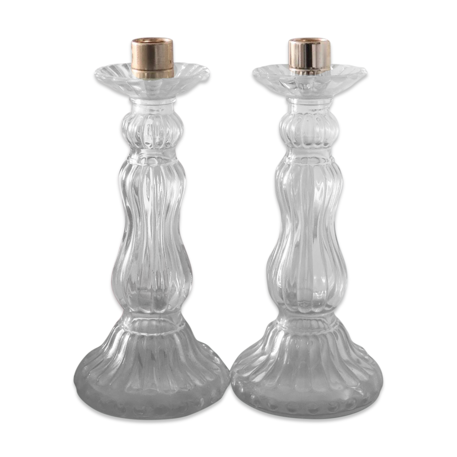 Pair of Roger Gallet glass candle holders