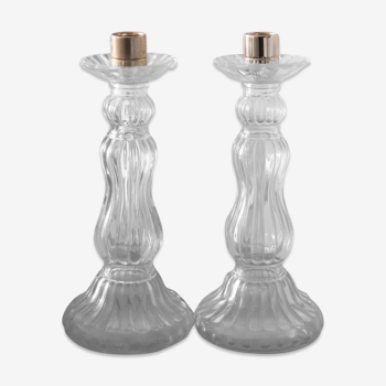 Pair of Roger Gallet glass candle holders