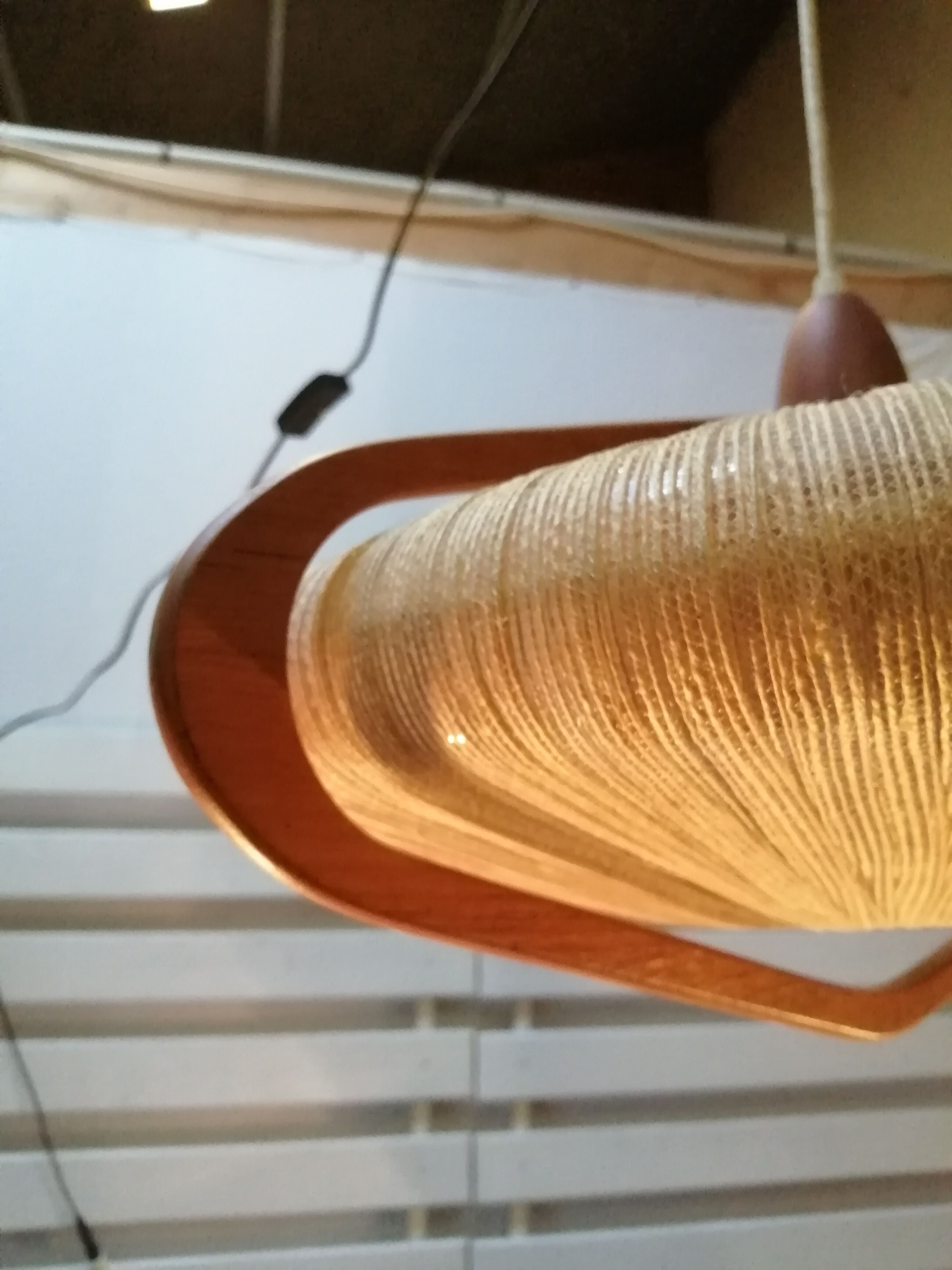 Sisal Ufo pendant lamp and vintage teak by Temde Leuchten