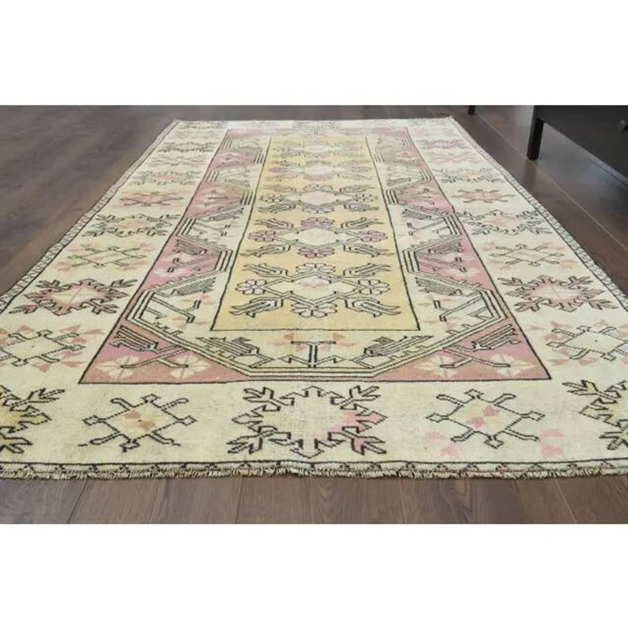Vintage Turkish Oushak Handmade Wool Cotton Yellow Area Rug 119X210