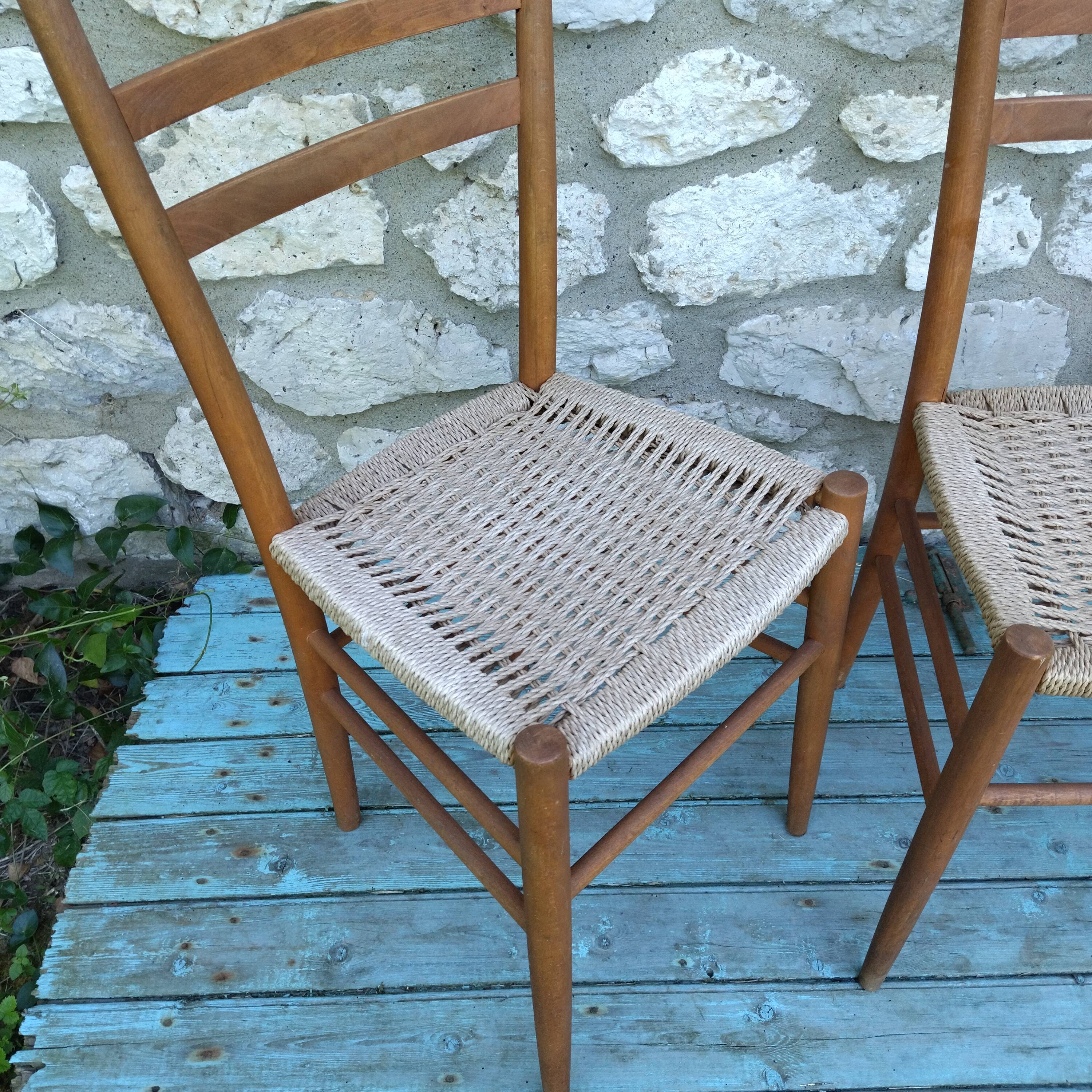 3 Scandinavian chairs seated in rope