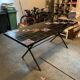 Dining table with metal base in X and painted ceramic tile cladding, 50s.