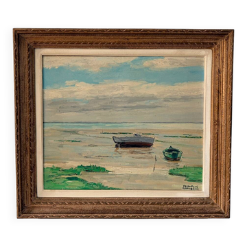 Marine painting by JP. Guinegault - Oil on canvas & gilded frame 60 x 70cm