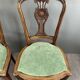 8 Vintage Wooden Chairs With Green Velvet Seat 20th Century