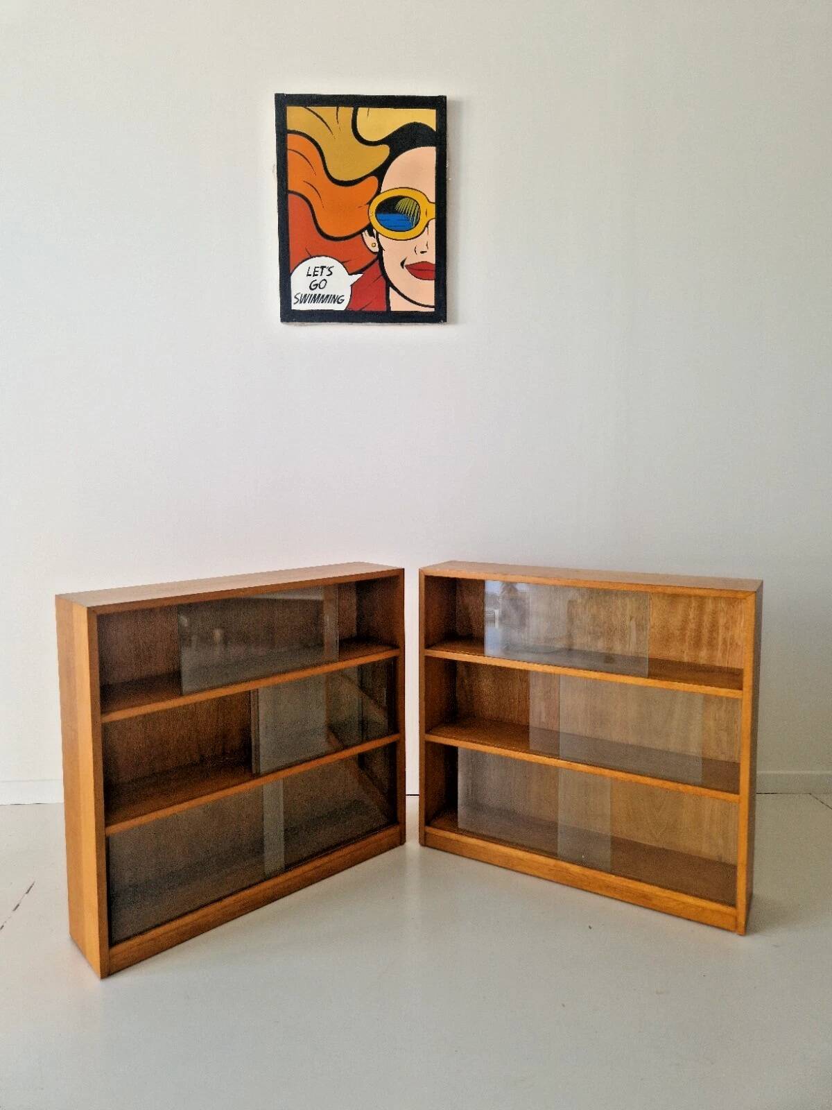 Pair of Mid-Century Oak School Bookcases