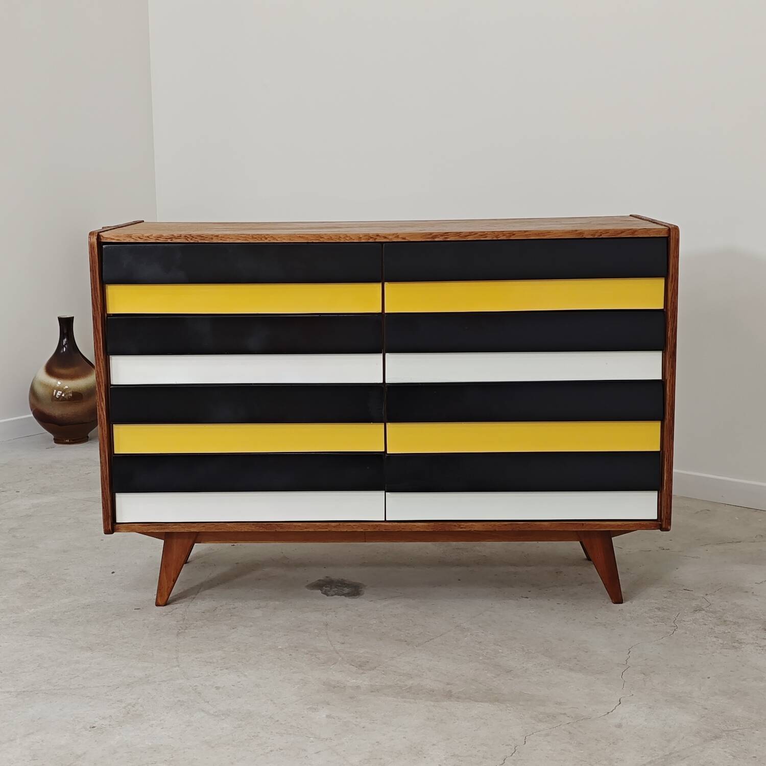 U453 yellow 8-drawer wooden sideboard by Jiri Jiroutek for Interier Praha 1960