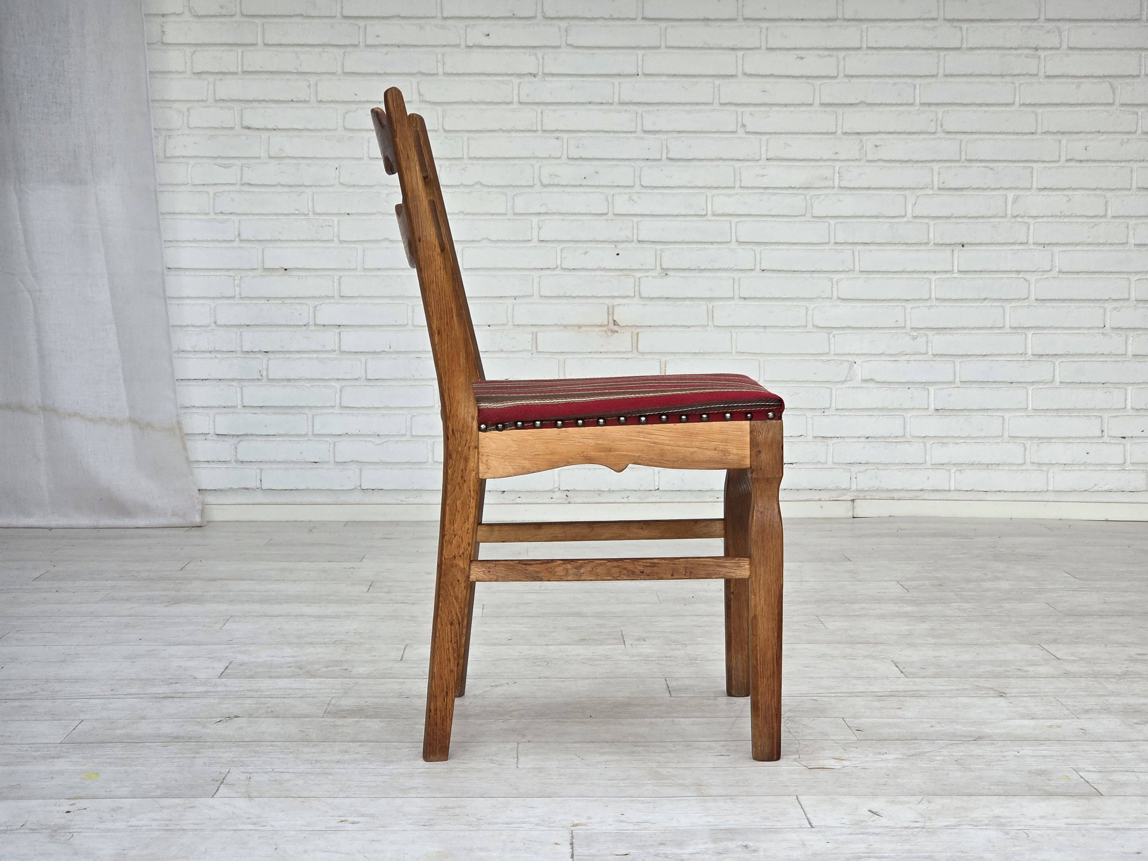 1960s, set of 4 pcs Danish dining chairs, furniture wool, solid oak wood.