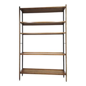 Vintage 1950s Mid-Century Modern Wall Shelving Unit – Hardwood & Alumi
