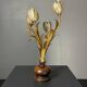 Midcentury Hollywood Regency Florentine gilt metal flower table lamp, 60s.