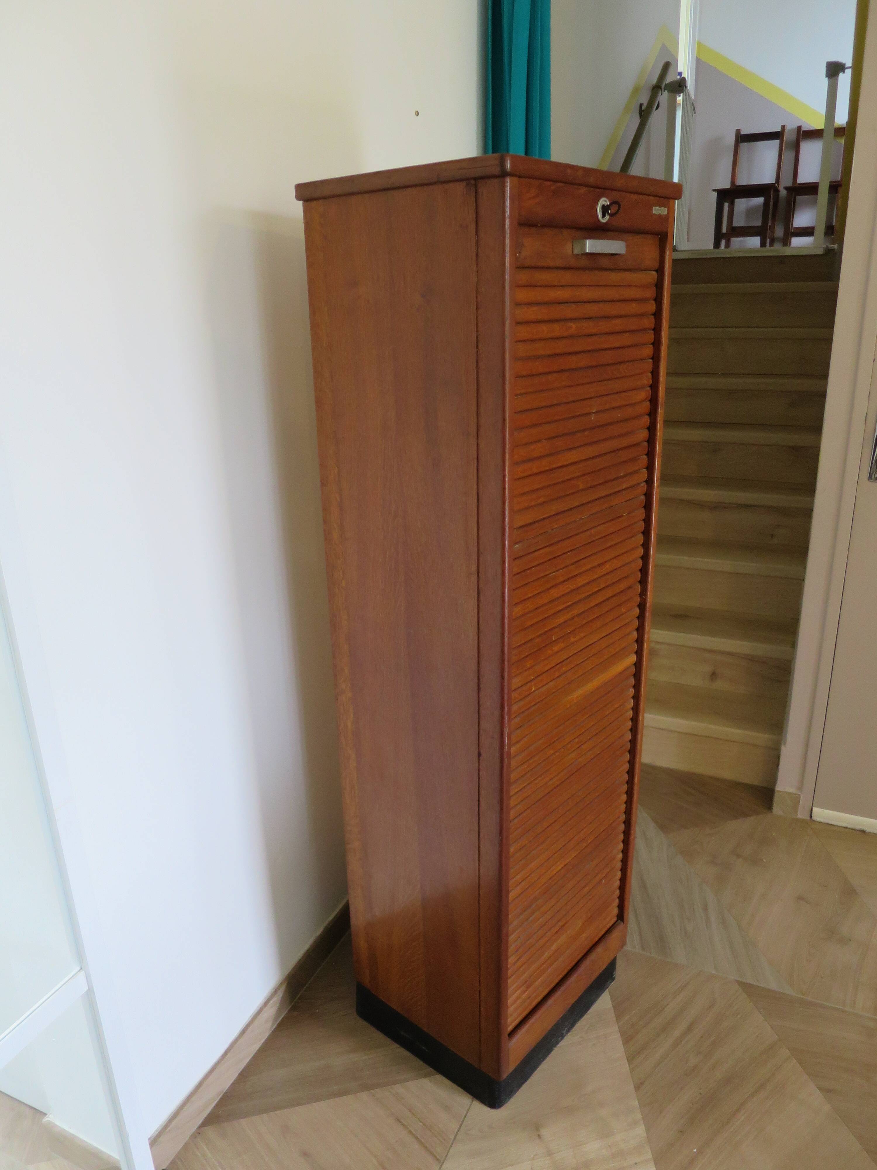 Burwood oak curtain file cabinet, 1960s