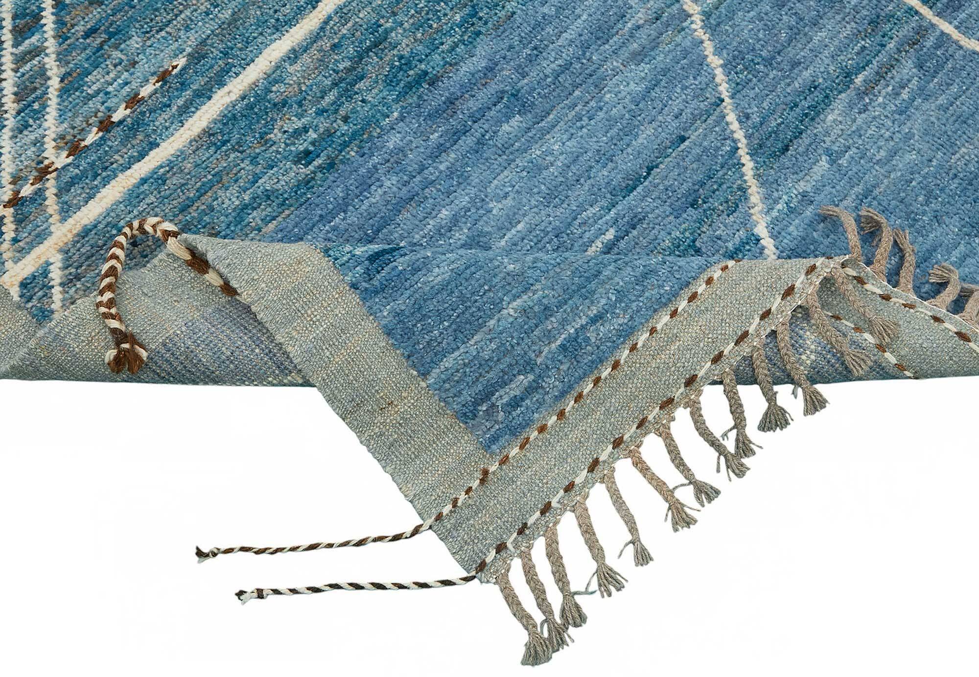 Tapis tribal tissé à la main en laine bleue unique en son genre, 201 cm x 304 cm