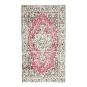 Tapis turc Oushak fait main en laine et coton rouge 111x199