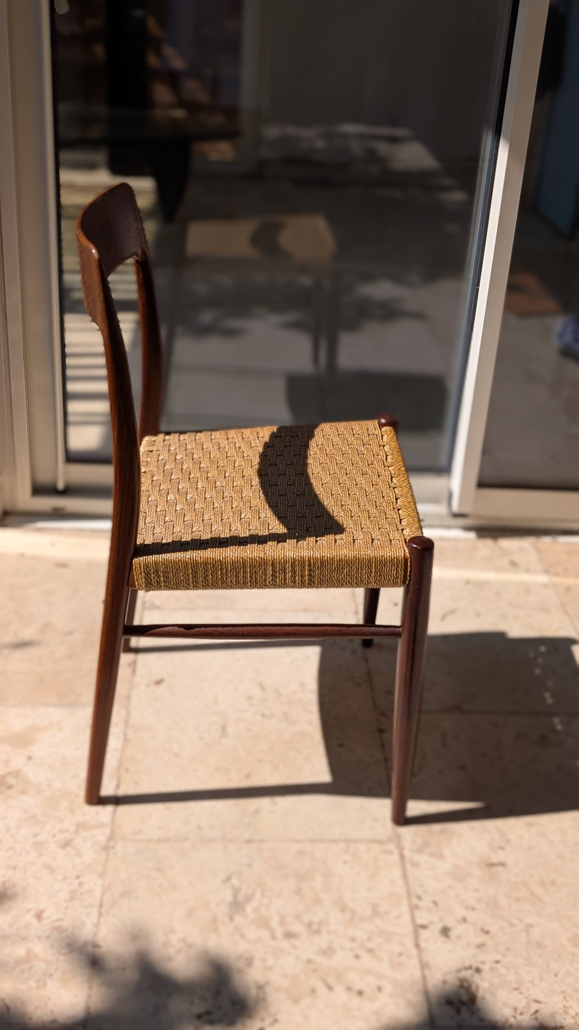 Set of 4 vintage teak chairs with weaving, Scandinavian, Mid-Century.