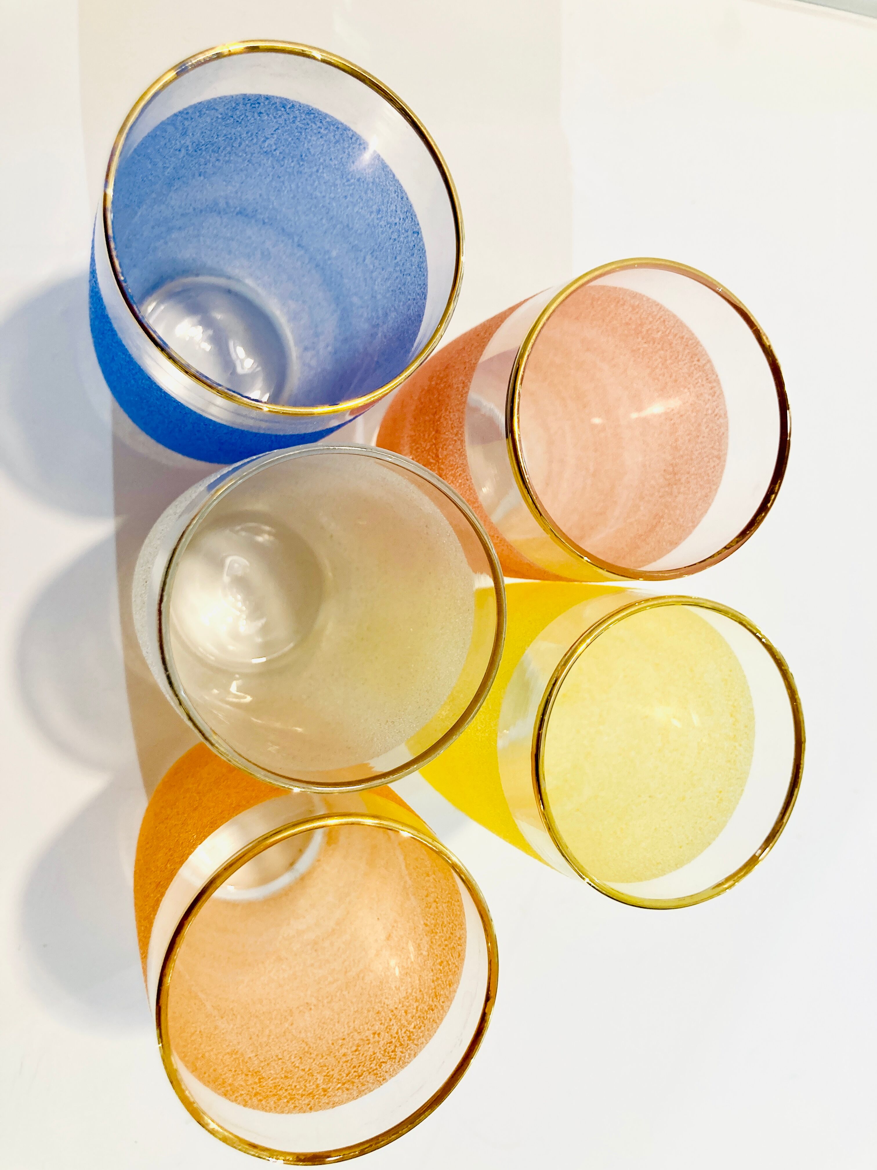 X5 multicolor granite glasses from the 50s/retro/kitchen/vintage