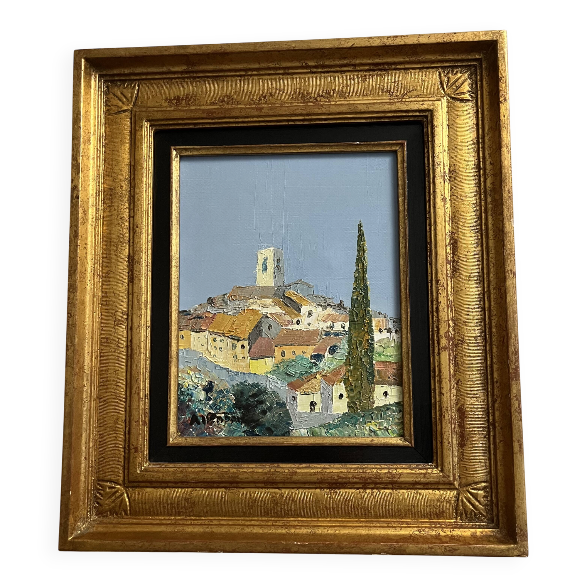 Provençal oil painting with knife - beautiful golden frame - 35 x 40 cm