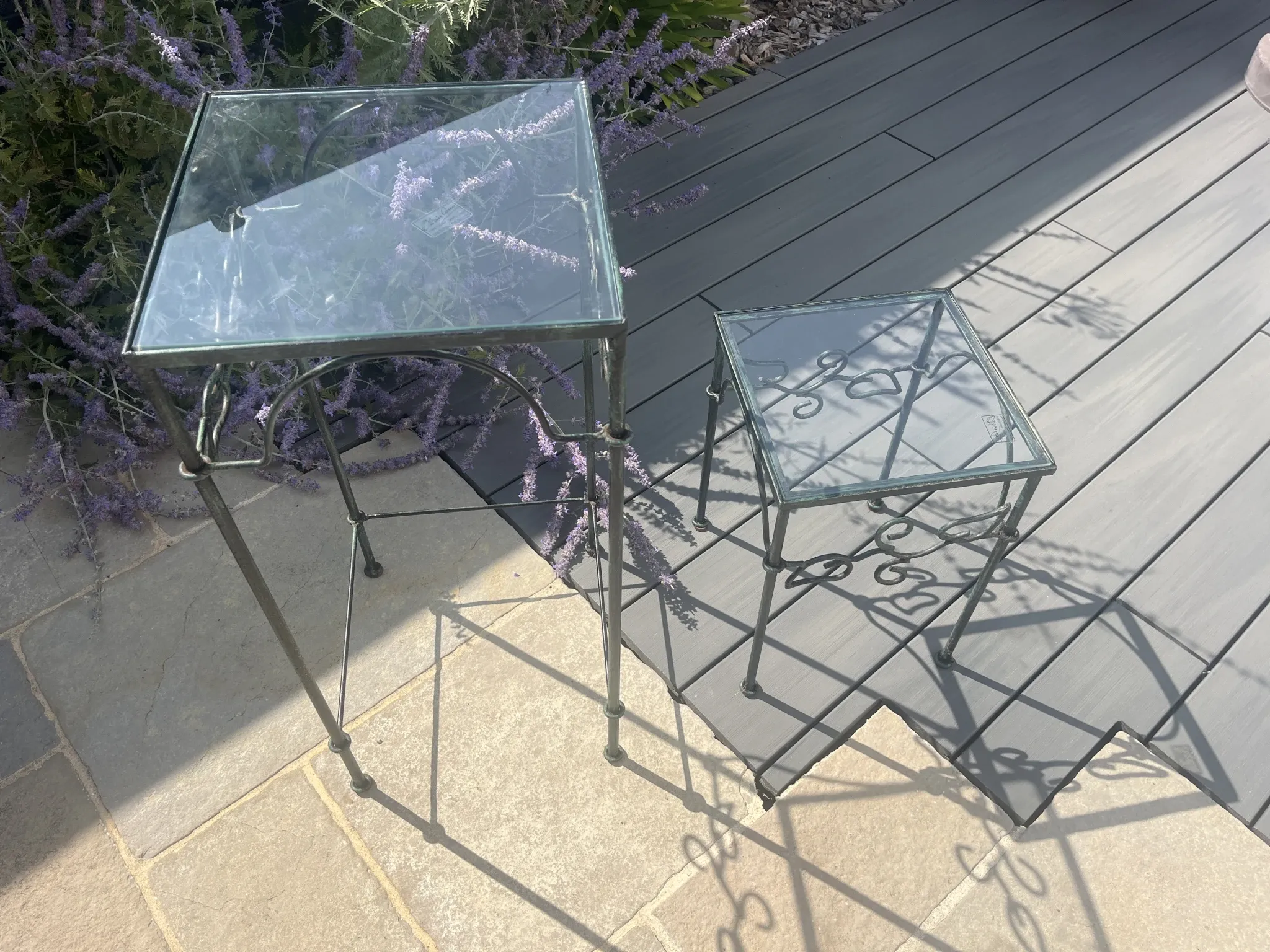 Stands / Nesting tables in patinated wrought iron with antique glass Olivier CORRO