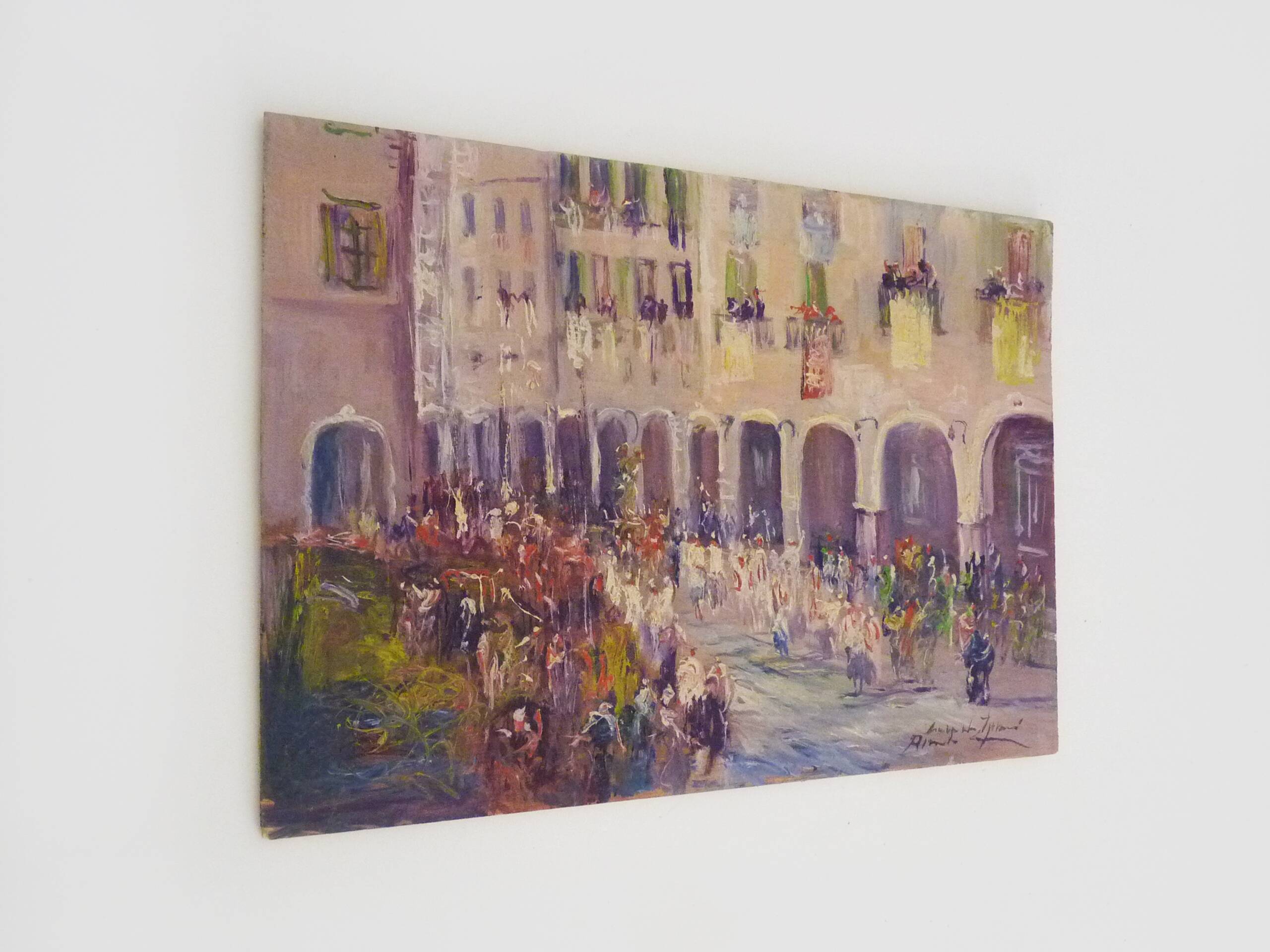 Oil on wood by Riccardo Capone Procession 50s 60s