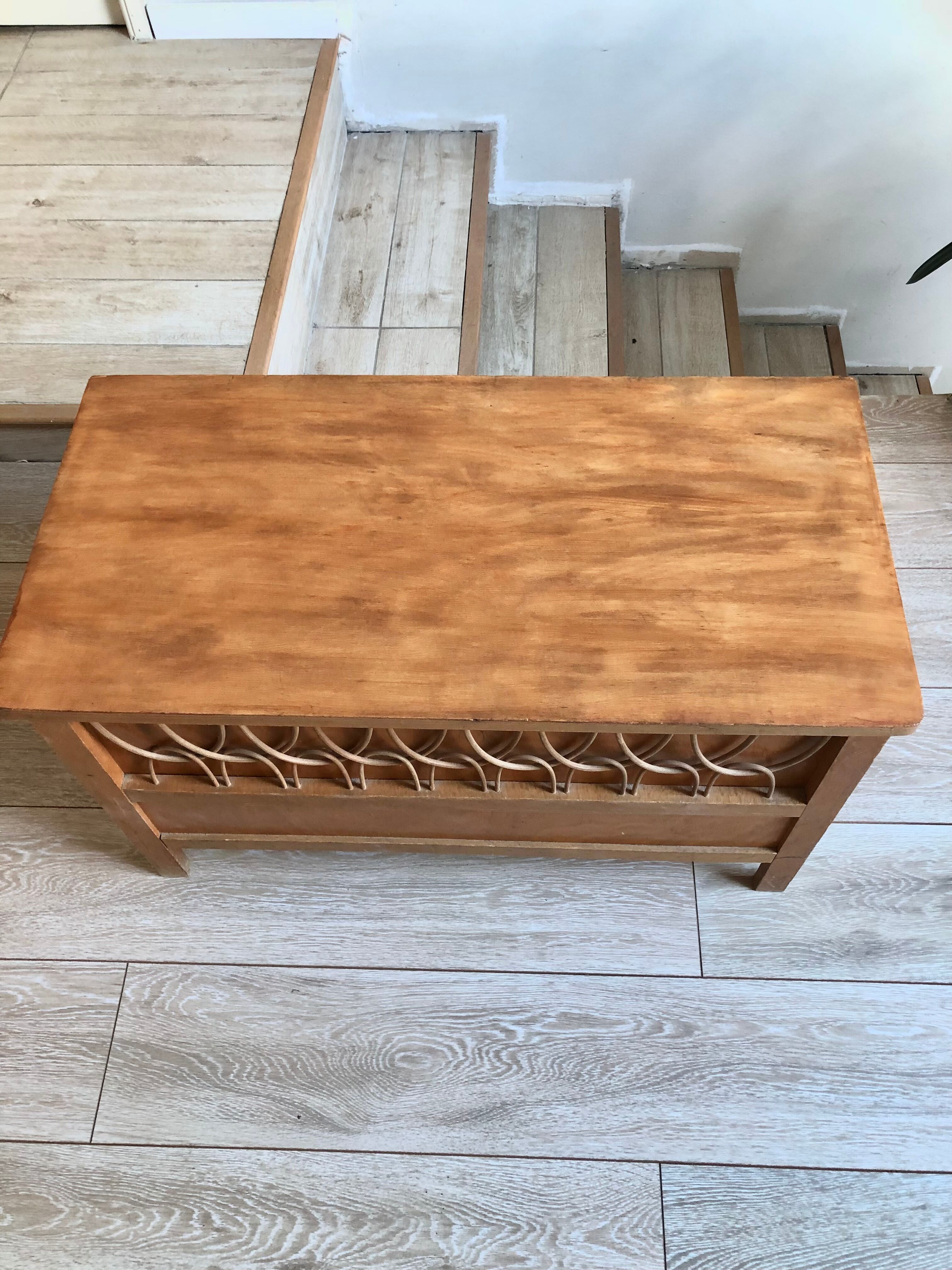 Coffre à jouet en bois et rotin