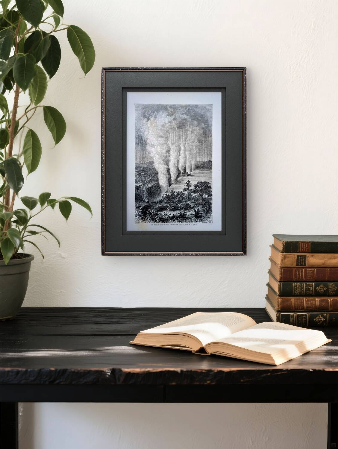 Victoria Falls, Africa. Printed illustration from 1866.