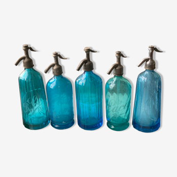 Lot 5 vintage blue siphons