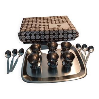 Service of 6 egg cups, spoons and tray Guy Degrenne