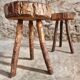 Vintage wooden tripod stools, set of 2, France 1960s