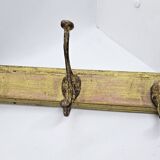 Solid teak coat hook with 3 double cast iron hooks